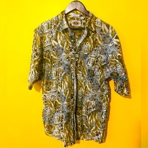 VINTAGE CASUAL TRAVEL PRINT BUTTON FRONT SHIRT